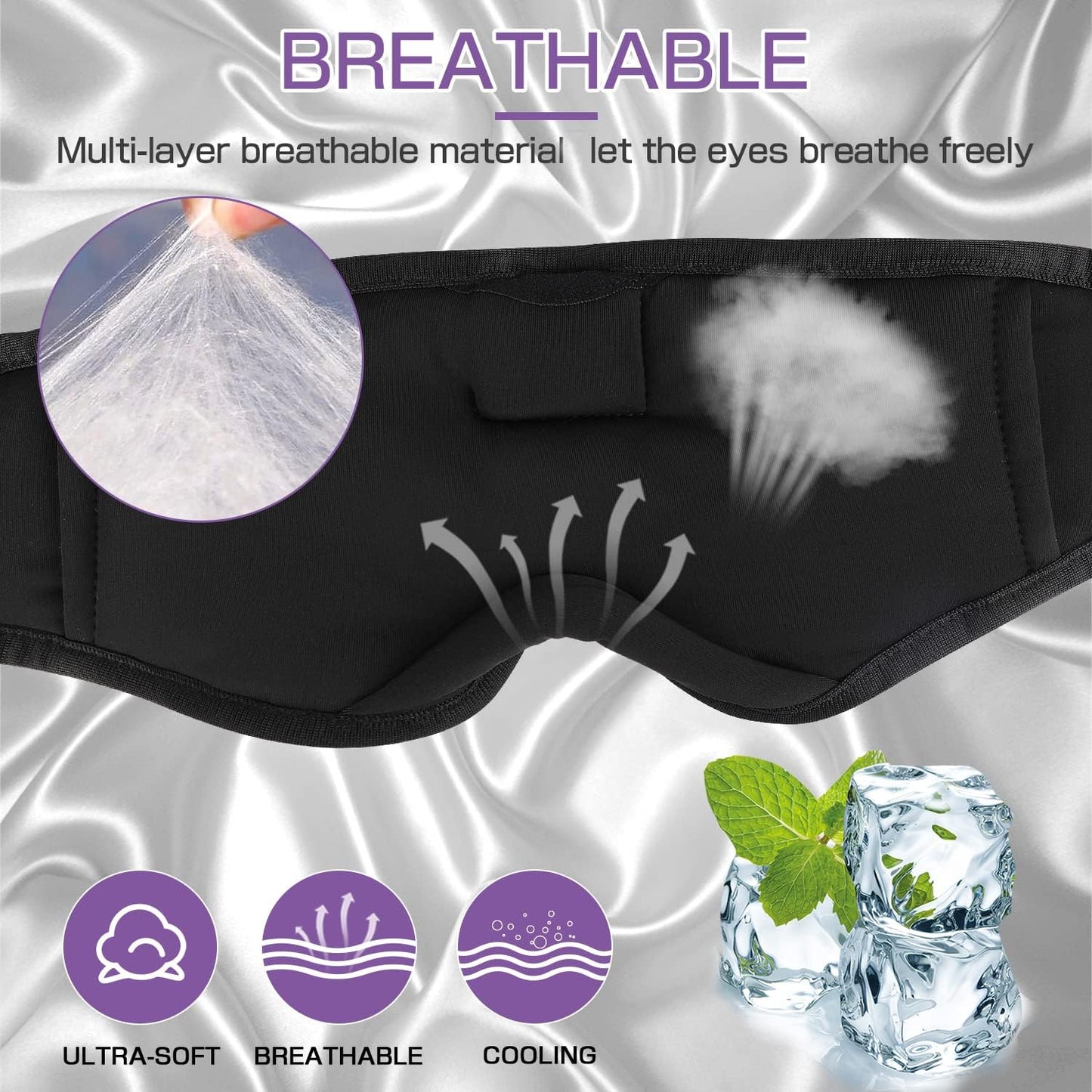 LC-dolida Sleep Headphones, 3D Sleep Mask Bluetooth Wireless Music Eye Mask, Sleeping Headphones for Side Sleepers Sleep Mask with Bluetooth Headphones Ultra-Thin Stereo Speakers Perfect for Sleeping