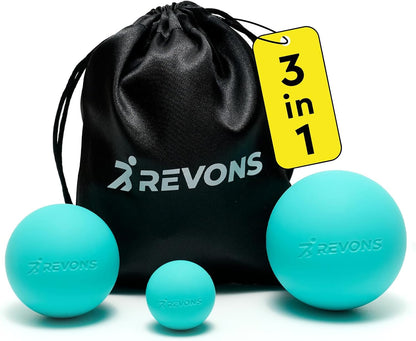 3 in 1 Massage Ball Set - Lacrosse Balls for Myofascial Release, Back Pain Relief, Face Fitness, Trigger Points, Yoga, Physical Therapy, Muscle Recovery and Soft Deep Tissue Massage (Turquoise)
