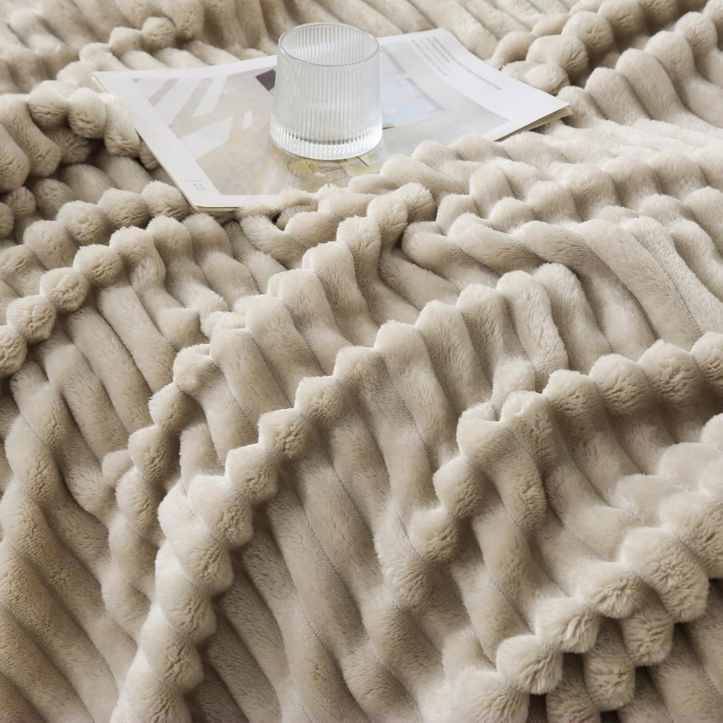 Khaki Throw Blanket for Couch Sofa 50x60 inches Striped Fleece Blankets Room Home Decor Lightweight Plush Soft Cozy Gifts for Women Mom Girls