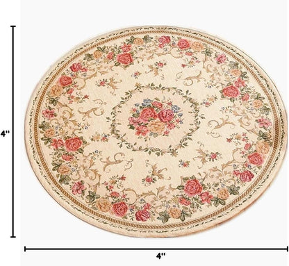 UKELER Royal Jacquard Floral Rose Rug Soft Yoga Mat Rustic Shabby Home Decorative Floor Rugs Round 3'x3'