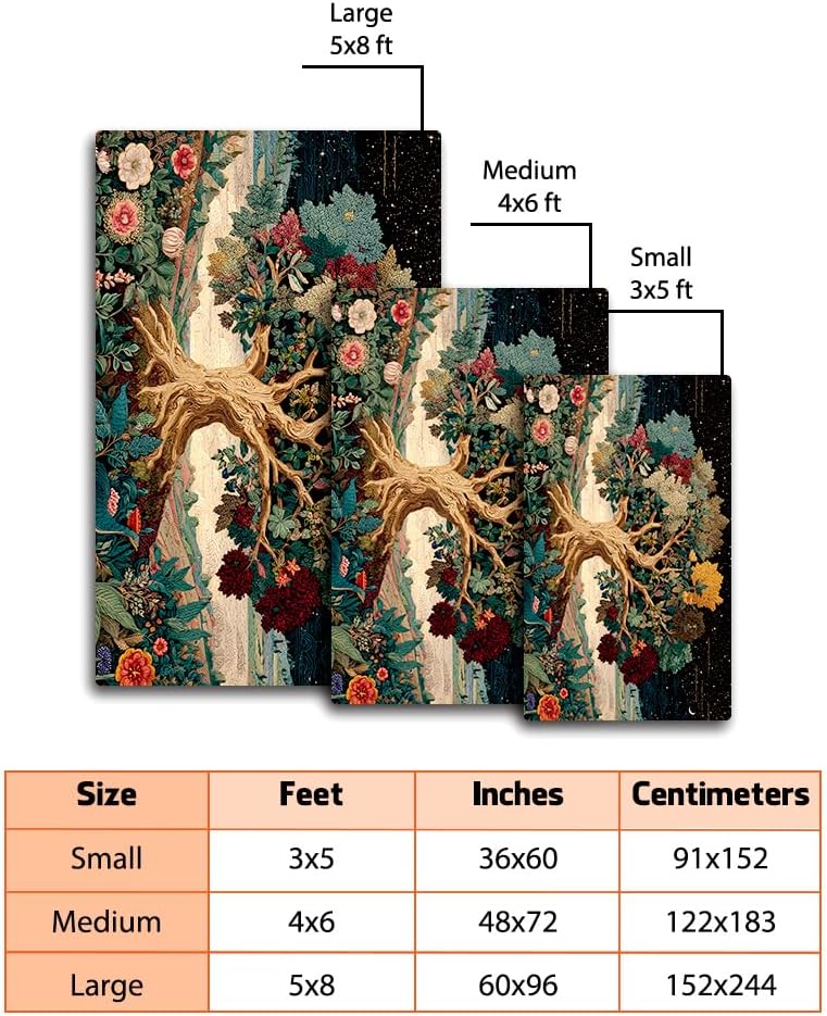 Tree of Life Area Rug – Bohemian Mandala Carpet for Living Room, Bedroom, Meditation Space, Yoga, Spiritual Home Décor – Large Soft Floor Mat for Indoor Decoration (TOL08)