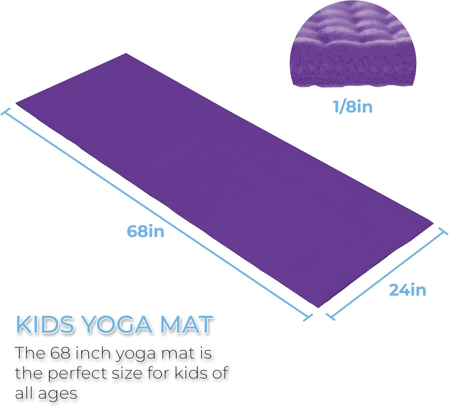 10-Pack Kid-Friendly Yoga Mat, 68" x 24" Non Slip Exercise Mat, 4mm Non Toxic Yoga Mats for Kids, Easy to Clean, Bulk Workout Mats for Schools, Classrooms, and Studios