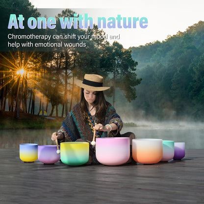 CVNC 432Hz 7-12 Inch Crystal Singing Bowl Set of 7 with 2 Pcs Carrying Case Bag, Frosted Quartz Crystal Sound Bowls for Chakra, Sound Therapy, Meditation Energy