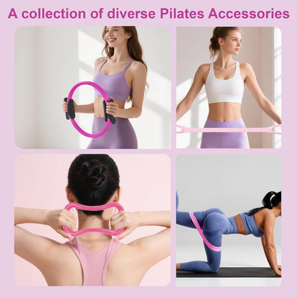 Pilates Kit, Home Pilates Equipment Set with Pilates Ring, Pilates Ball and 5 Resistance Bands, Core Strength Training Workout Kit for Flexibility & Muscle Toning