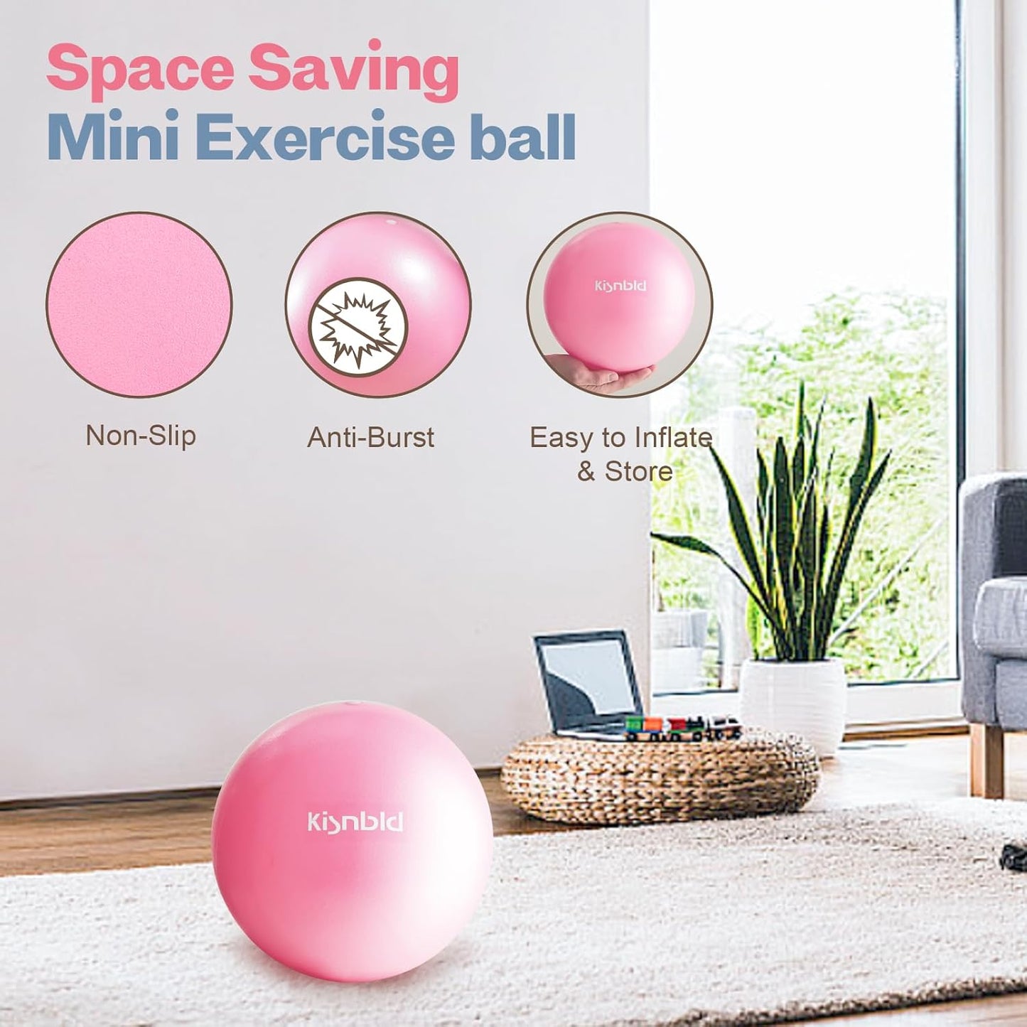kisnbld Small Exercise Ball, 9 Inch Mini Pilates Ball, Anti Burst and Slip Resistant Mini Yoga Ball for Stability, Fitness, Physical Therapy, Stretching & Core Strength Workout at Home Gym & Office