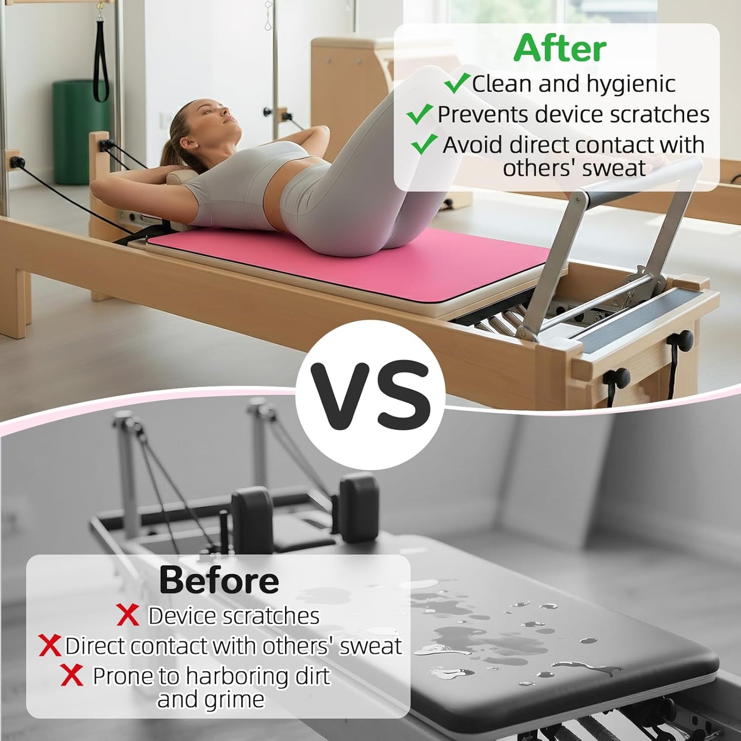Non Slip Pilates Reformer Mat, Soft Fleece Surface Pilates Towel Mat, Pilates Mat with Multiple Equipment, Lightweight and Foldable, Wicking and Quick Drying for Yoga, Fitness