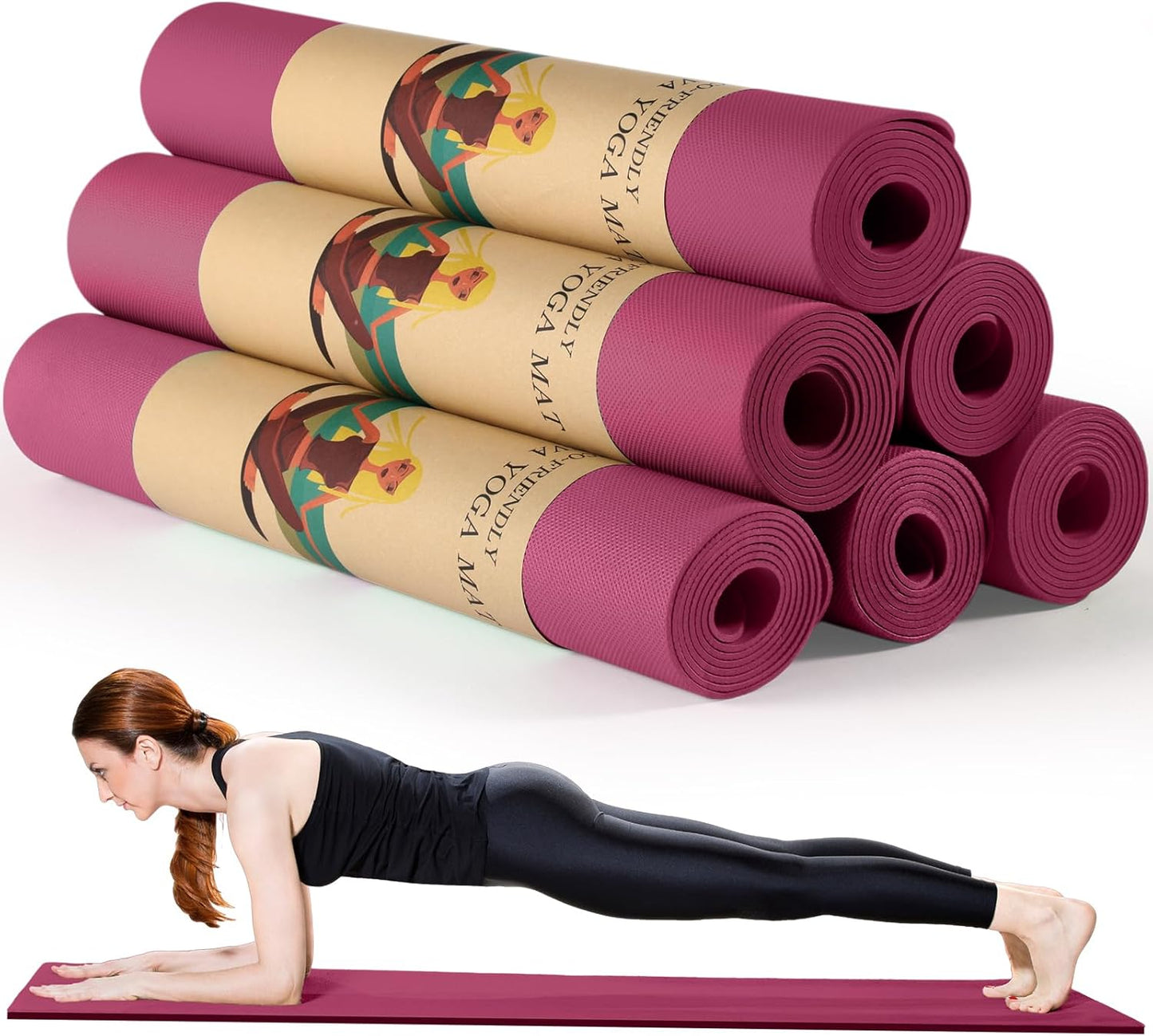 Timgle 6 Pack Yoga Mats Bulk 68 x 24 Inches Non Slip Exercise Yoga Mat 4 mm Thick Anti Slip Tear Resistant Sports Gym for Fitness Stretching Home Workout and Studio
