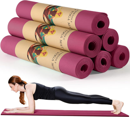 Timgle 6 Pack Yoga Mats Bulk 68 x 24 Inches Non Slip Exercise Yoga Mat 4 mm Thick Anti Slip Tear Resistant Sports Gym for Fitness Stretching Home Workout and Studio