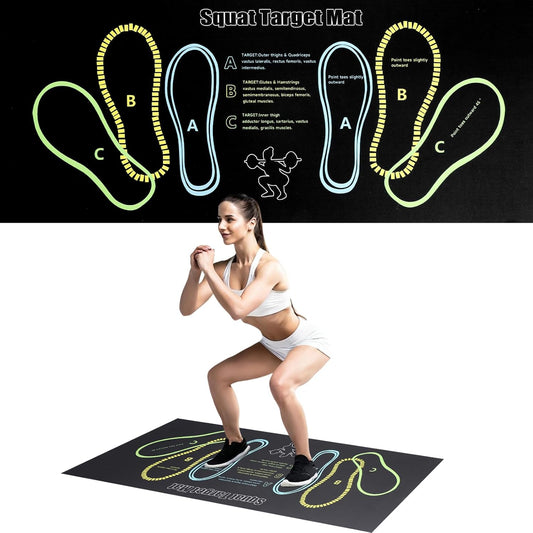 Squat Mat with Foot Position,Large Squat Target Pad 30'' X 13.8'',4mm Thickness Squat Mat Foot Positioning, Exercise Mat for Squats, Leg and Abdominal Workouts