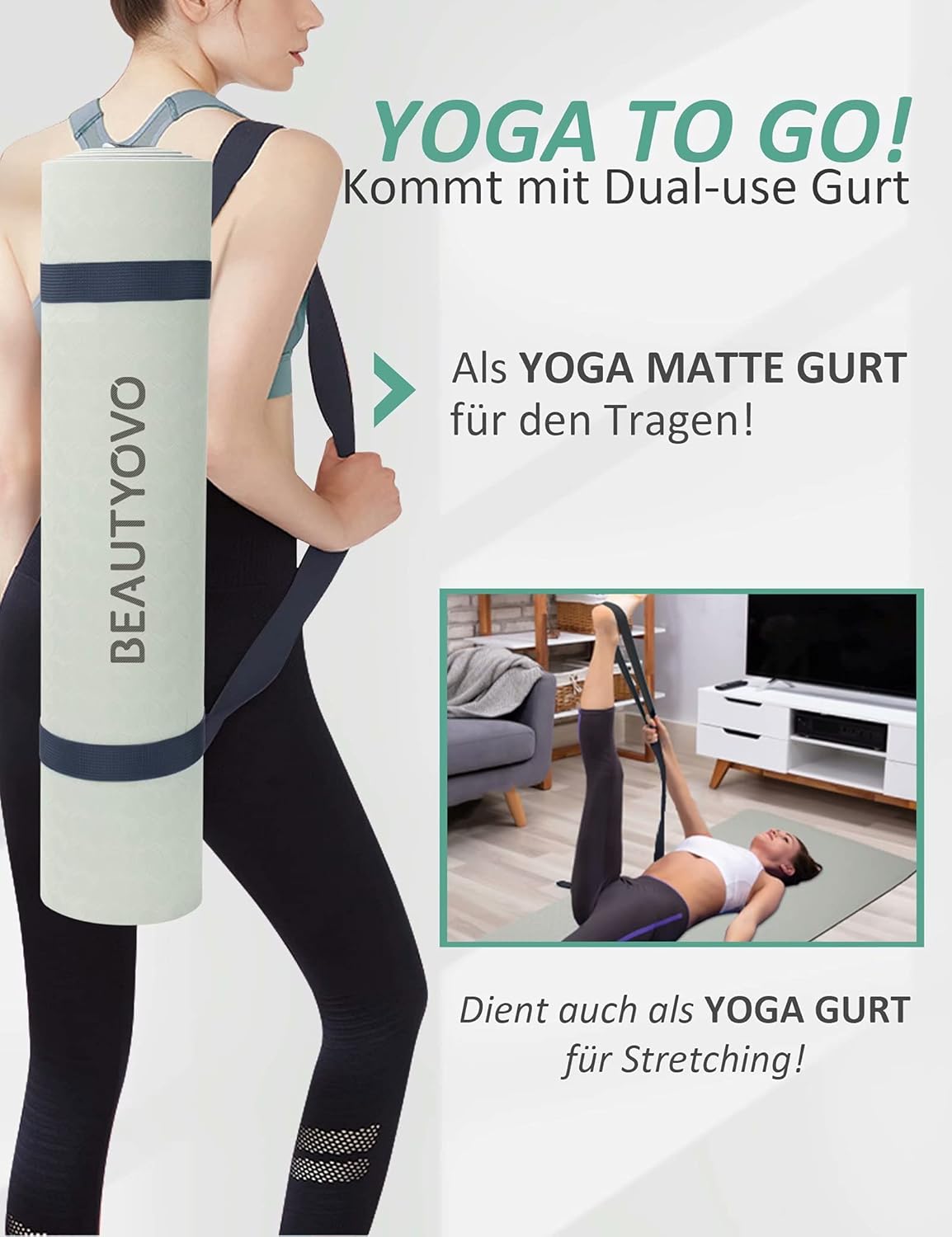 Yoga Mat with Strap, 1/3 Inch Extra Thick Yoga Mat Double-sided Non Slip, Professional TPE Yoga Mats for Women Men, Workout Mat for Yoga, Pilates and Floor Exercises