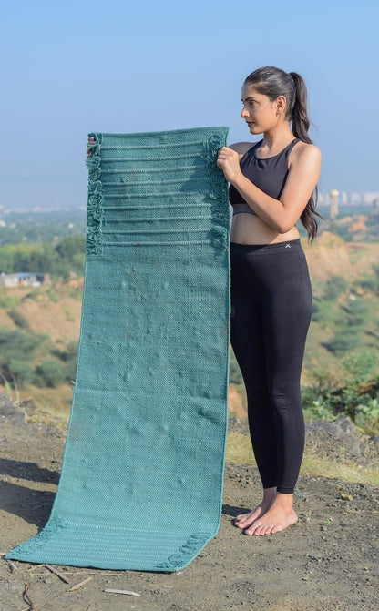 Jaipur art & Rugs Organic Cotton Yoga Mat - Eco-Friendly Hand-Woven Rug - Non Slip & Thick (24”x72”x5mm) for Everyday Fitness at Home - Comfortable Extra-Long