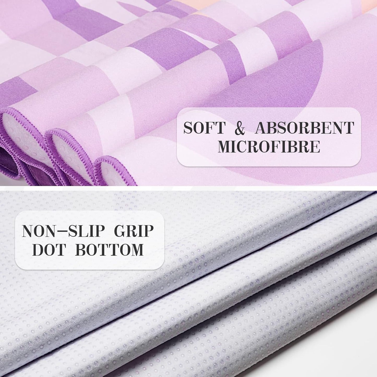 Yoga Mat Towel Cover with Large Corner Pockets, Non Slip Grip Microfiber Mat Cover Mat for Hot Yoga, Pilates and Gym Workout, 70" L x 26" W, Purple
