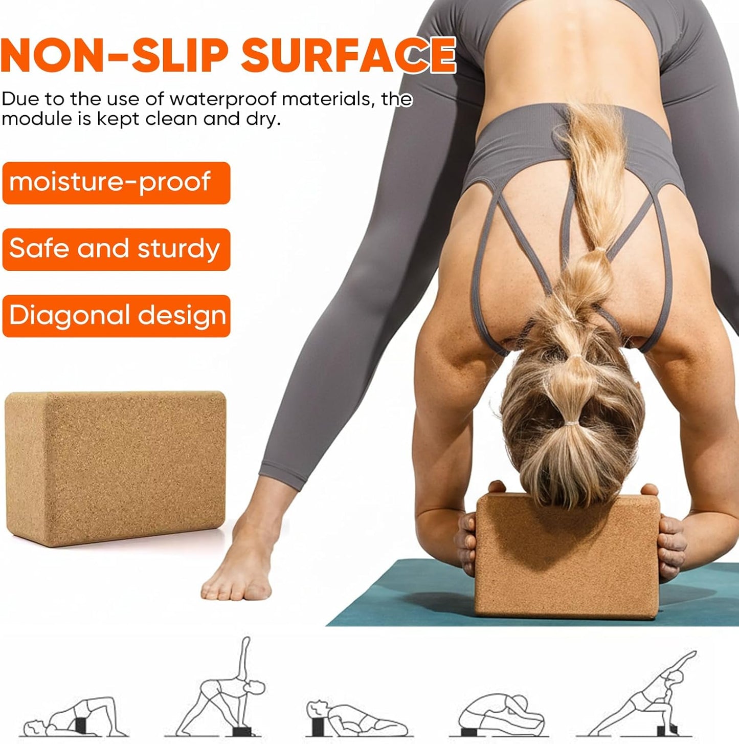 2-Pack Cork Yoga Blocks for Pilates & Meditation, Non-Slip Moisture-Proof Lightweight Bricks, Supportive Eco-Friendly Equipment for Stretching & Pose Enhancement
