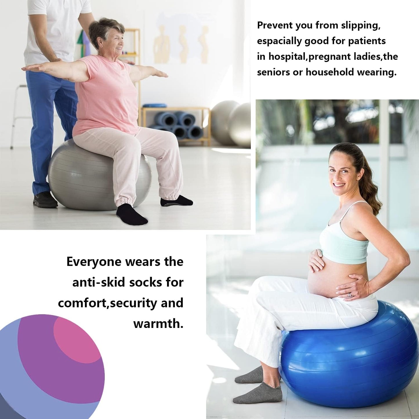 SkiBeaut Grips Non Slip Socks for Women, 4 Pairs Yoga Pilates Anti Skid Woman Hospital Gripper Socks (5-12)