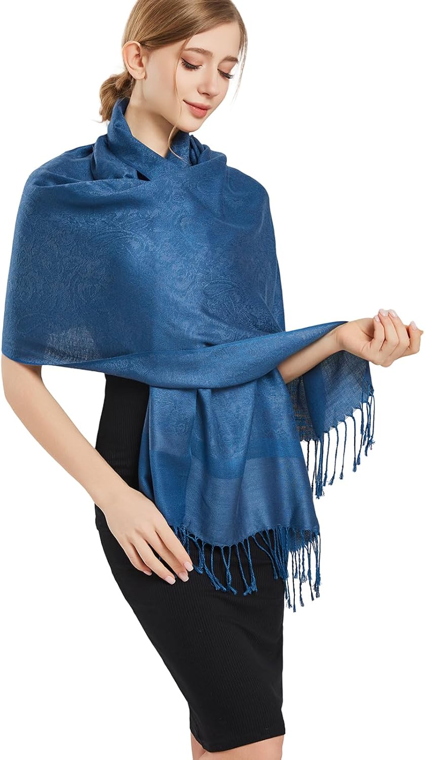 vimate Silky Paisley Pashmina Shawl Scarf-Women's Soft Double-side Jacquard Pashminas Wrap for Evening Dress Travel Shawl