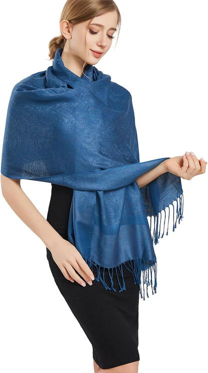 vimate Silky Paisley Pashmina Shawl Scarf-Women's Soft Double-side Jacquard Pashminas Wrap for Evening Dress Travel Shawl