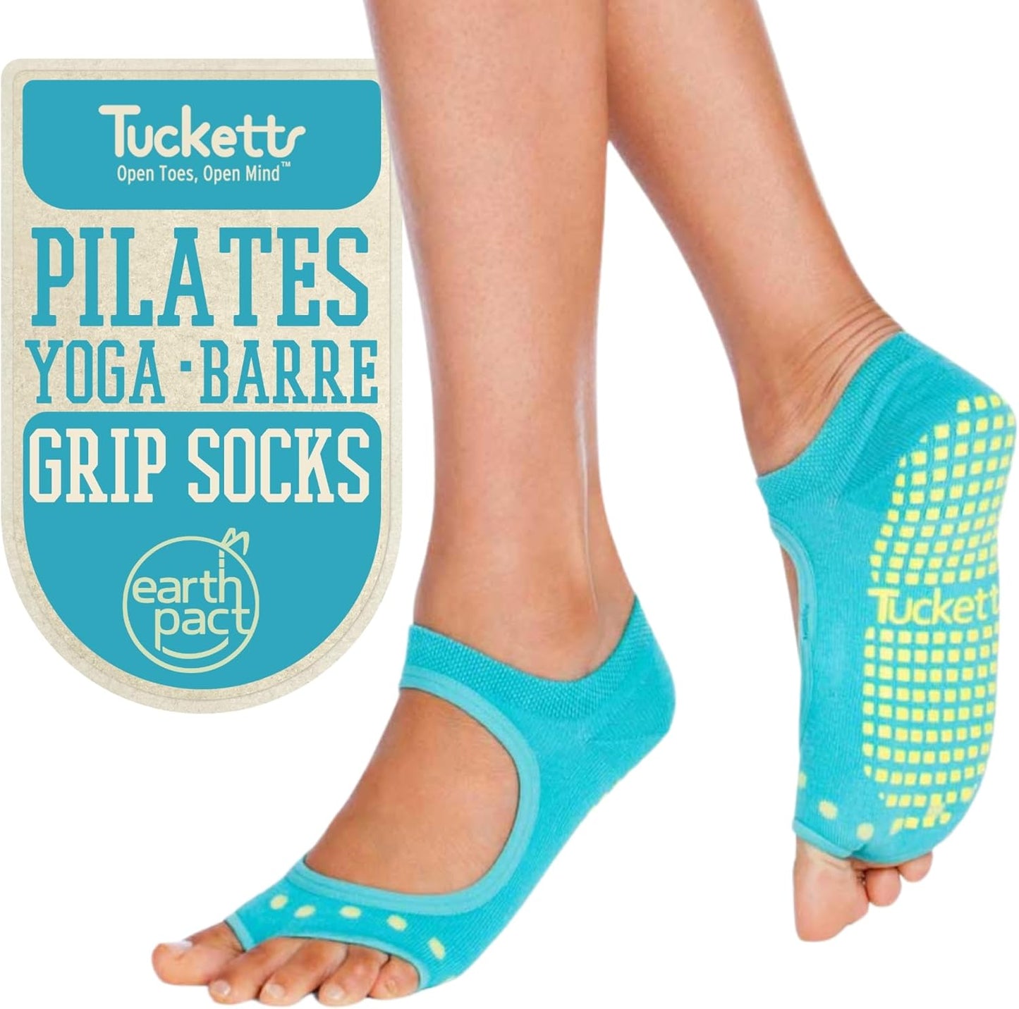 Tucketts Allegro Toeless Pilates Socks with Grips for Women, Non-Slip Open-Toe Grip Socks, Yoga, Barre, Dance, Reformer, Home