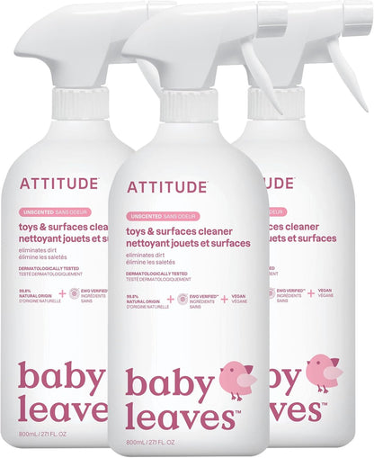 ATTITUDE Baby & Kids Toy Cleaner Spray, EWG Verified, Multi-Surface Cleaner for Toys, High Chairs & Play Areas, Naturally Derived, Vegan, Unscented, 27.1 Fl Oz
