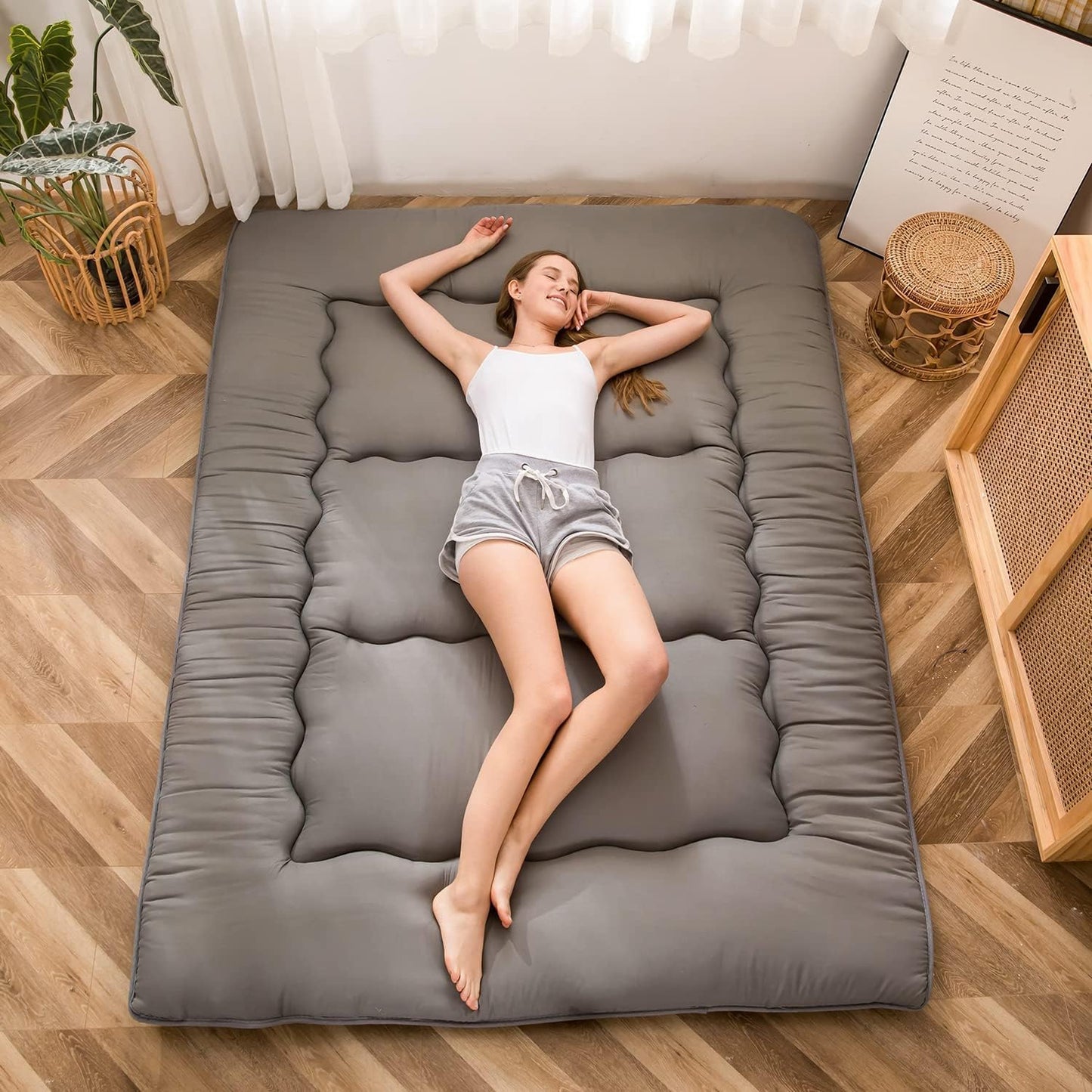 MAXYOYO Bohemian Retro Mattress Boho Floral Japanese Futon Mattress Tatami Floor Mat Foldable Portable Camping, Sleeping Pad, Lounger Couch Bed Full Size