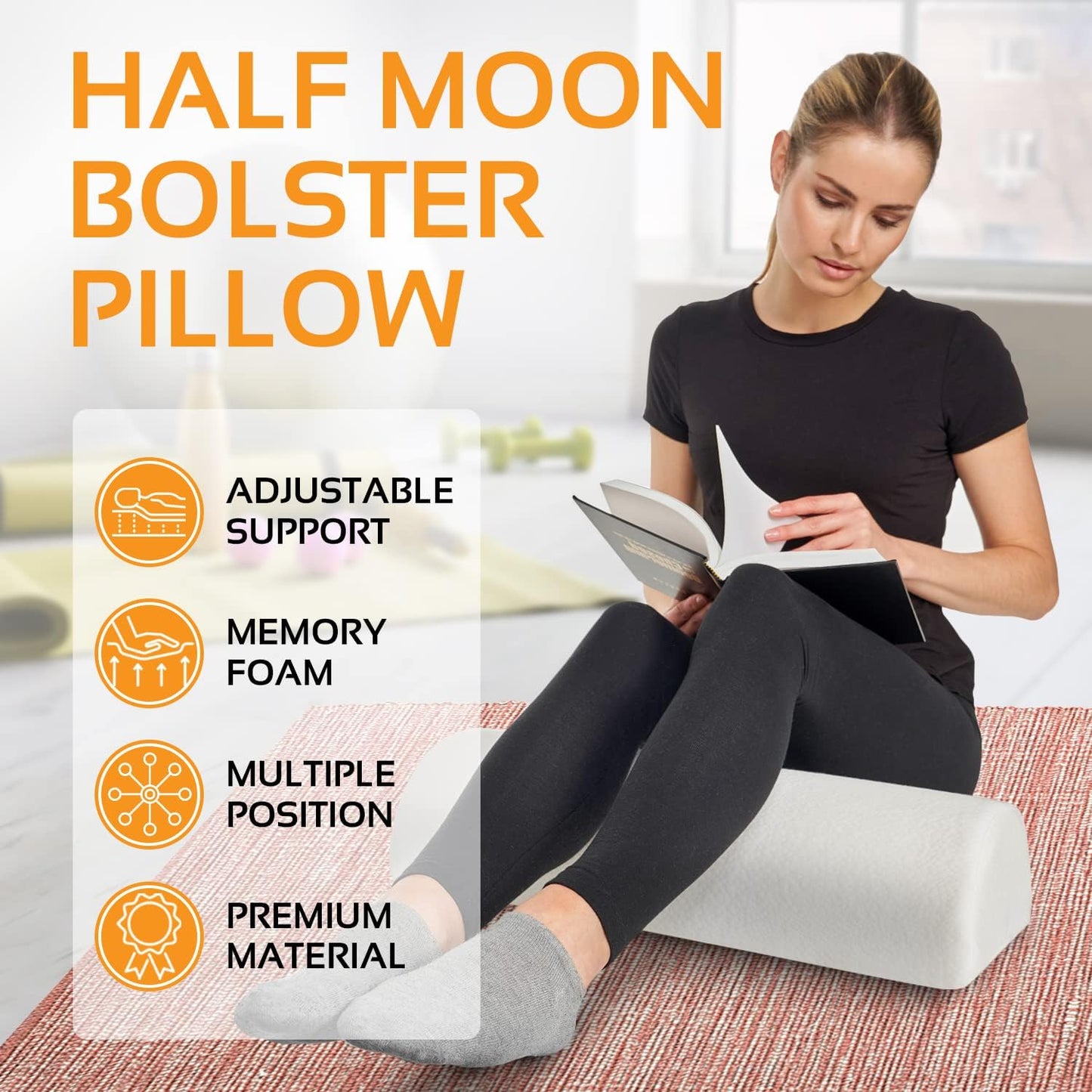 AllSett Health Half Moon Bolster Pillow for Legs, Back and Head (2 Pack) Semi Roll for Ankle and Foot Comfort with White Cotton Machine Washable Cover | Premium Memory Foam | 2 Pillow System