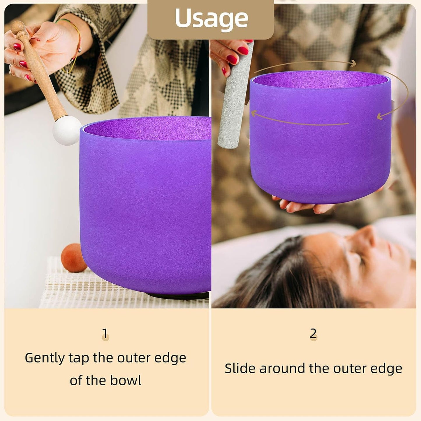 8 inch White C Note Root Chakra Quartz Crystal Singing Bowl, for Healing Mindfulness Meditation Yoga Sound Baths, with Rubber Mallet O-ring