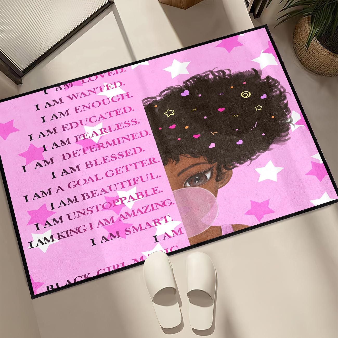 Black Girl Area Rug for Bedroom African Black Girls Floor Rugs for Living Room Playroom Cartoon Art Home Decor Soft Yoga Mats for Women Afro Purple 47" x 31" (2.7 x 3 Feet)