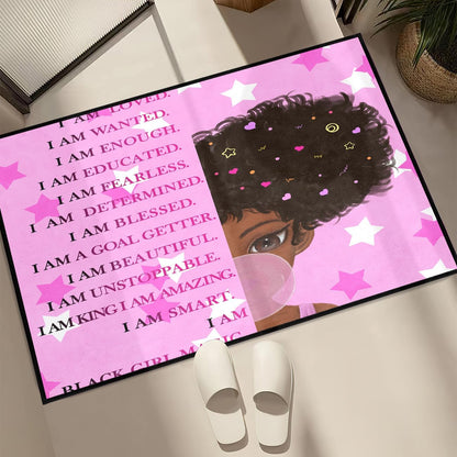 Black Girl Area Rug for Bedroom African Black Girls Floor Rugs for Living Room Playroom Cartoon Art Home Decor Soft Yoga Mats for Women Afro Purple 47" x 31" (2.7 x 3 Feet)