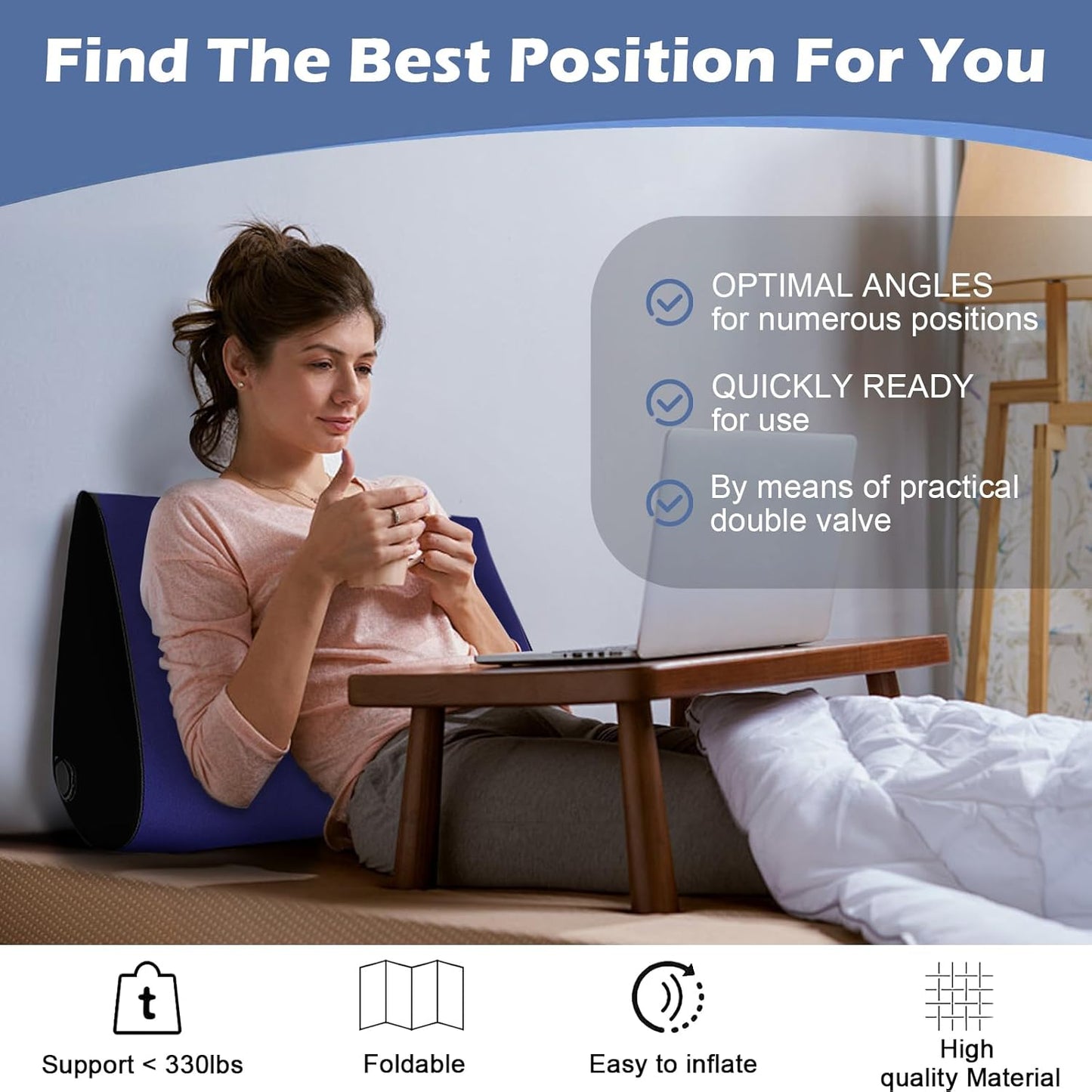Prosixtoy Portable Wedge Pillow Inflatable Cushion - Body Positioners Lightweight Wedge Pillow for Sleeping, Leg Elevation, Use in Bed, Travel, Camping, Fast Inflating Deflation (Black)