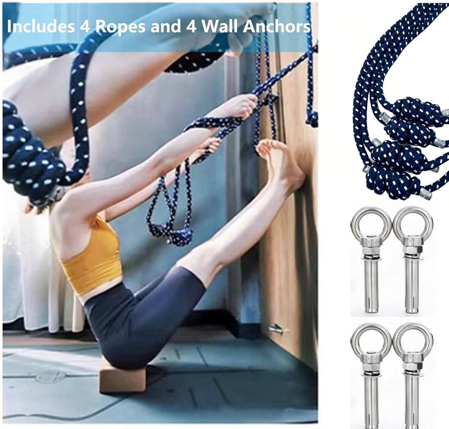 Upgraded Yoga Wall Ropes, Extra Thick Cotton Yoga Strap with Reinforced Knots, Durable Yoga Inversion Ropes for Flexibility Training, Suitable for Yoga Studio, Home Gym