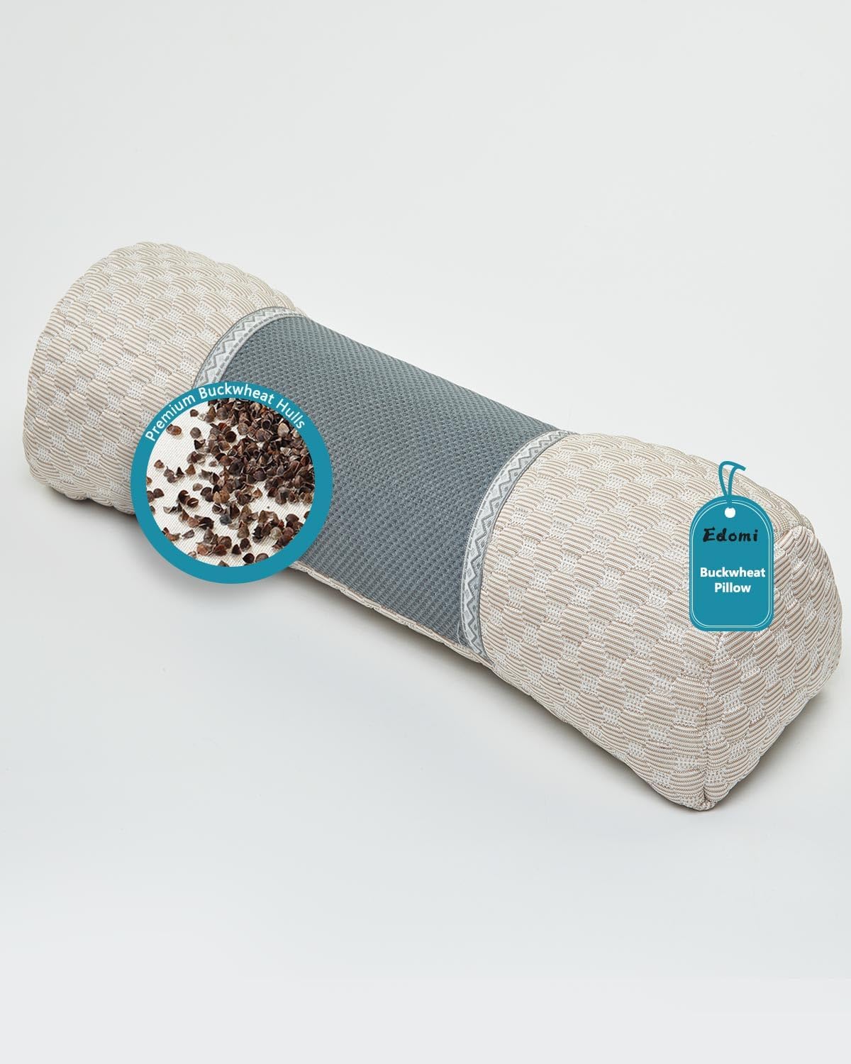 Buckwheat Hull Neck Roll Pillow -15.7" x4.7” Adjustable Firmness Cervical Support for Sleep & Yoga, Cooling Floral Cotton Cover, Ergonomic Bolster Pillow, Blue