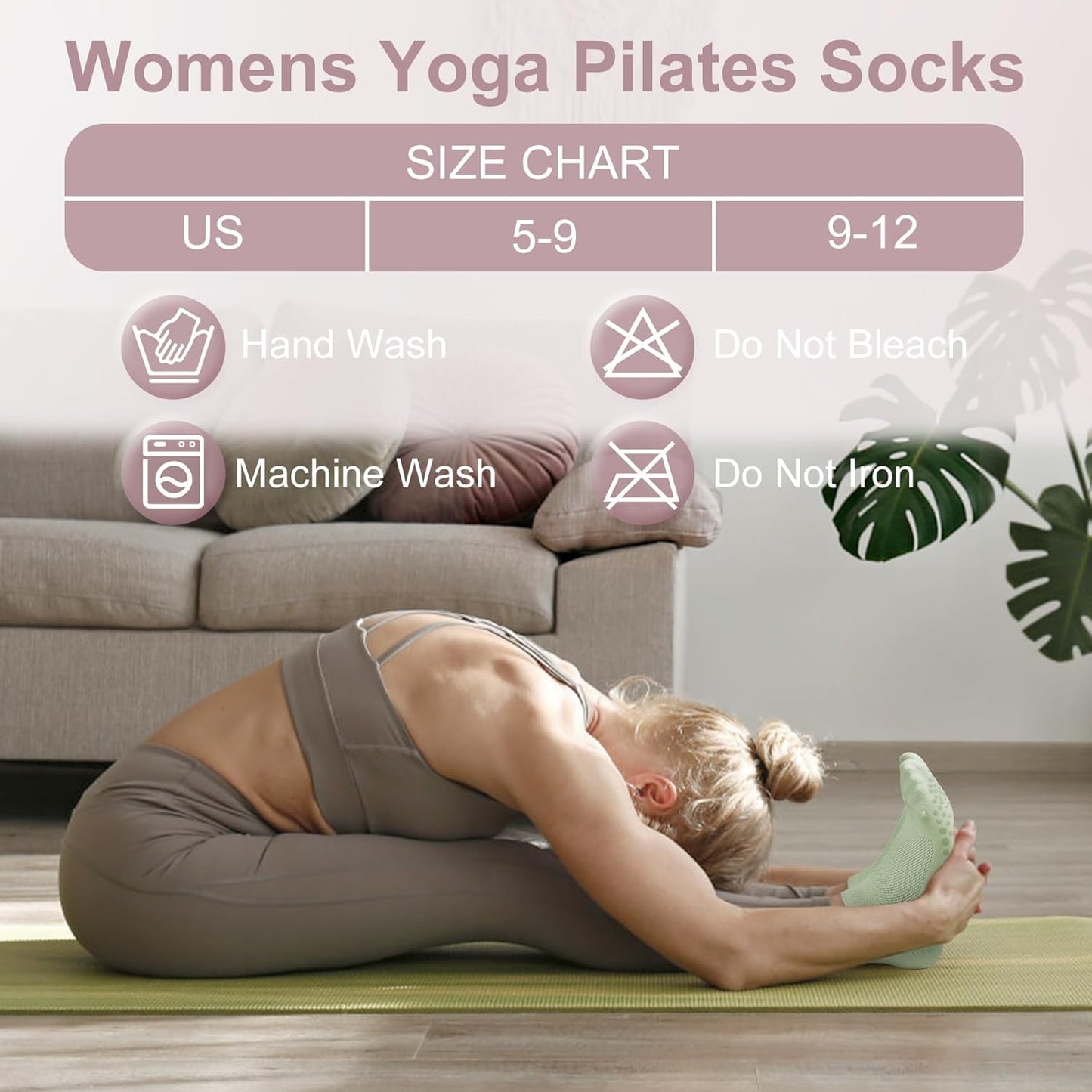YSense 6 Pairs Pilates Socks with Grips for Women Non Slip Grip Socks Yoga Socks for Ballet Athletic Workout Hospital