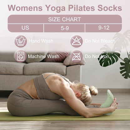 YSense 6 Pairs Pilates Socks with Grips for Women Non Slip Grip Socks Yoga Socks for Ballet Athletic Workout Hospital