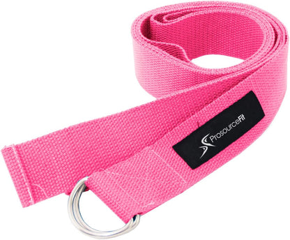 ProsourceFit Metal D-Ring Yoga Strap 8’ Durable Cotton for Stretching and Flexibility