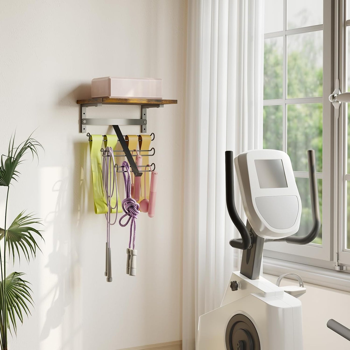 TJ.MOREE 2 Tier Floating Shelf Compatible with Tonal Accessories, T-Bracket Lock Adapters Hanger, Wall Mount Home Gym Storage Rack for Fitness Equipment