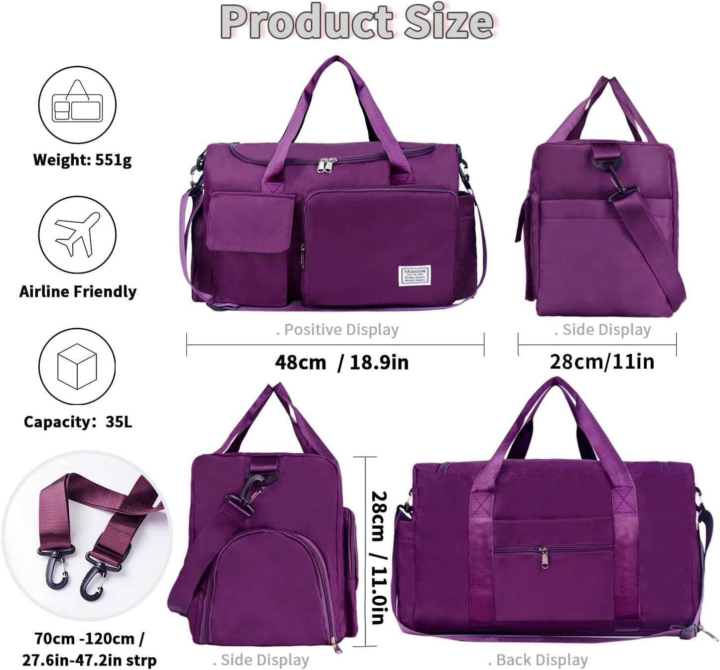 FIORETTO Women's Gym Duffle Bag with Shoes Compartment, 30L Capacity, Ideal for Travel, Gym, Sports, Duffel, Weekender