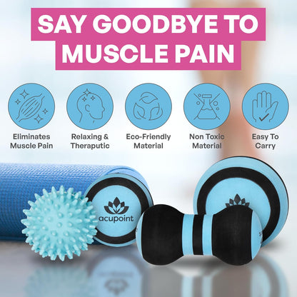 Acupoint Massage Ball Therapy Set for Muscle Knots and Post-Workout - Physical Therapy Balls, Trigger Point & Yoga Therapy, Massage Ball for Feet - 6-Piece Set (Blue)