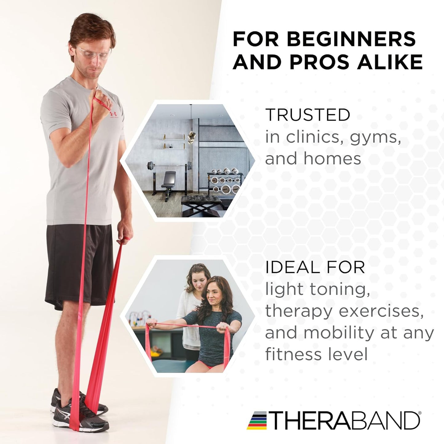 THERABAND Professional Resistance Band, Red Level 2 Medium, 5 ft Exercise Band for Physical Therapy, Strength Training, Upper and Lower Body Workouts, Yoga and Pilates