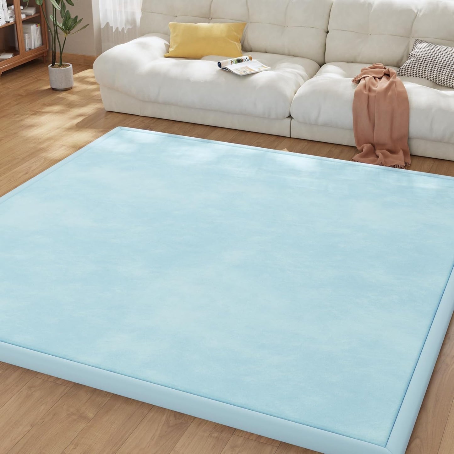 Baby Play Mat for Floor, 1.3'' Thick Memory Foam Tummy Time Mat - Super Soft Coral Velvet Nursery Rug with Non-Slip Backing, Crawling Rug for Toddlers/Infants, Yoga & Tatami Use, Oatmeal, 79''x 118''