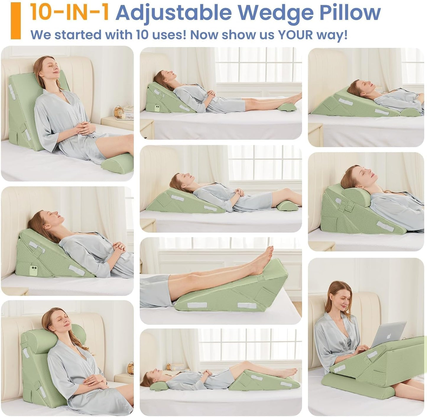 Sasttie Wedge Pillow Set for After Surgery, 2PCS Adjustable Bed Wedge Pillow Headboard with Memory Foam Neck Cushion – for Acid Reflux, Sleeping, Neck & Back Support, Dark Grey
