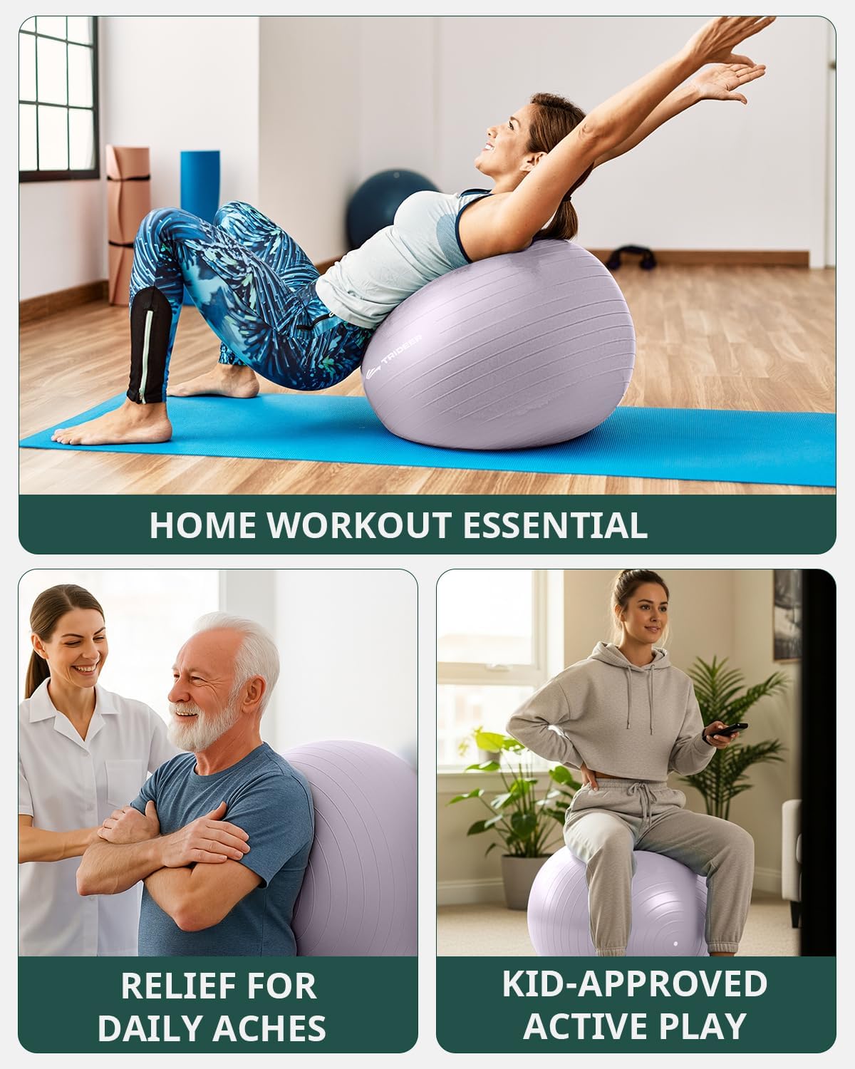 Trideer Exercise Ball Yoga Ball,Office Seating & Balance Ball Chair, Stability Ball for Pilates, Physical Therapy,Core Training & Balance Improvement & Stretching