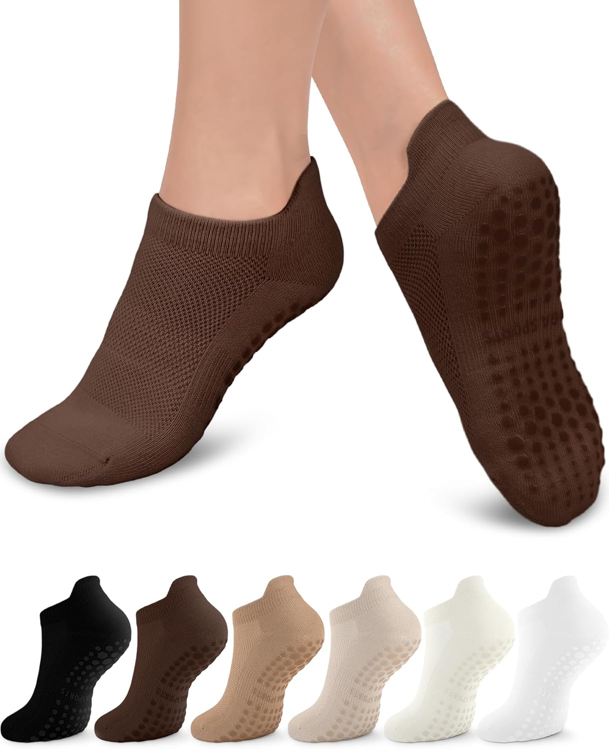 3/6 Pairs Grip Pilates Socks for Women, Non-slip Yoga Athletic Socks for Barre Ballet Barefoot Workout Hospital