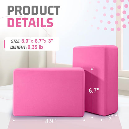 Yoga Blocks 2 Pack 3x6x9IN Foam Block Supportive Latex-Free with Rounded Edges, Non-Slip Exercise Blocks for Pilates, Meditation, Balance, Stretching and Deep Poses