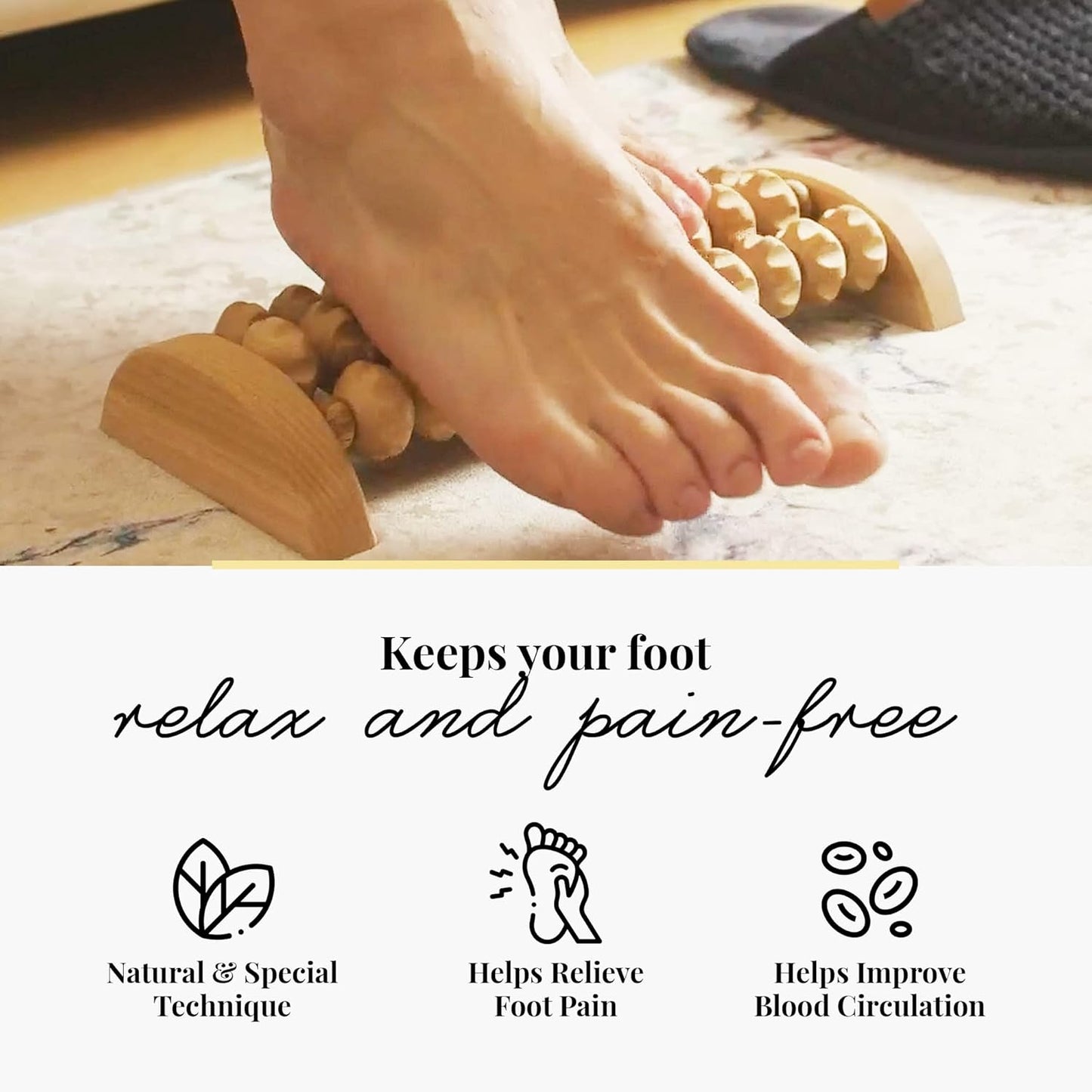 tuuli Accessories - Wooden Foot Massager, Grooved Muscle Roller, Helps Ease Muscle Tension, Supports Blood Circulation, Natural Wood Therapy Massage Tools, 8 x 2 inches