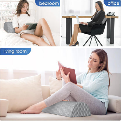 TranquilRelax Knee Pillow for Back Sleeping Memory Foam Half Moon Bolster Pillow for Legs, Under Knee Support, Ankle & Foot Comfort Orthopedic Pillow for Side Sleepers (Grey, 20.4" x 8" x 4.9")