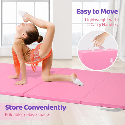 Matladin Folding Gymnastics Mat for Kids, 6'x3'x1"/8'x3'x1" PU Leather Gym Exercise Mats for Tumbling, Cheer, Yoga, Fitness, Pilates and Martial Art
