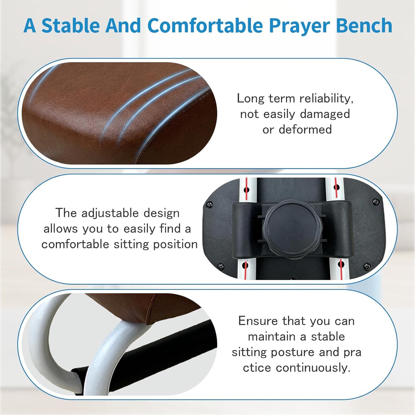 Menolana Kneeling Meditation Stool, Prayer Bench Adjustable Height, Portable Meditation Bench, for Studio Yoga Praying Prayer, Black