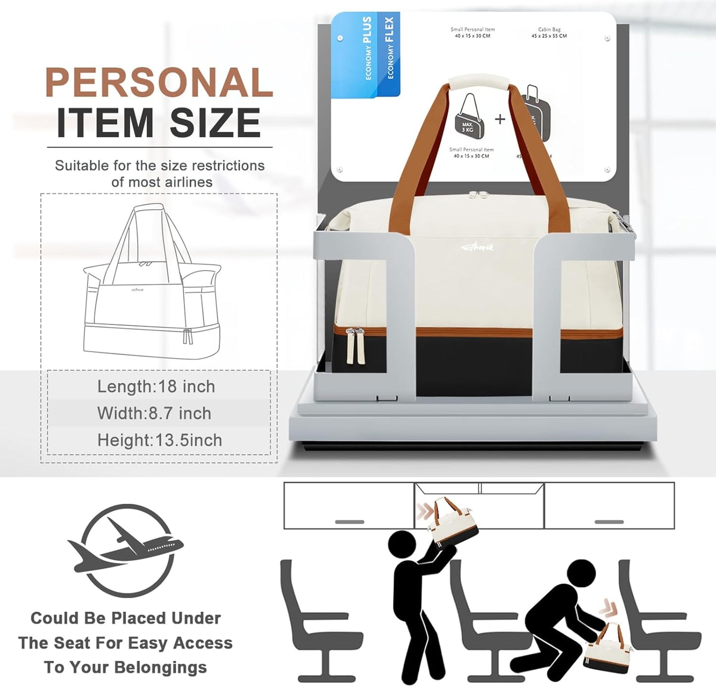 ETRONIK Gym Bag for Women, Personal Item Travel Bag with Shoes Compartment, Weekender Overnight Duffel Bag with Wet Pocket, Carry On Bag for Women, Travel, Gym, Weekend (Beige)