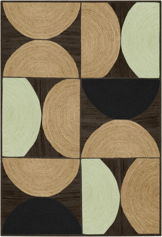 Area Rugs for 5' Square Kilim Rug Flatweave Brown Multi Design Hand Braided Jute Thick 0.27" Geometric Pattern Sisal Jute Rug Handmade Boho Indoor Outdoor Use Rugs for Kitchen, Bedside, Yoga Mat - Colors B