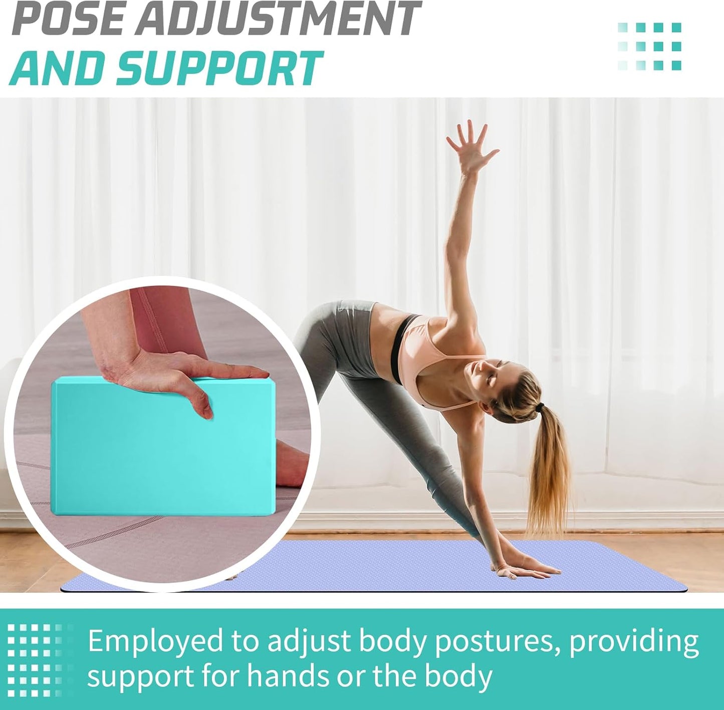 Yoga Blocks 2 Pack 3x6x9IN Foam Block Supportive Latex-Free with Stretch Band, Non-Slip Exercise Blocks for Pilates, Meditation, Balance, Stretching and Deep Poses