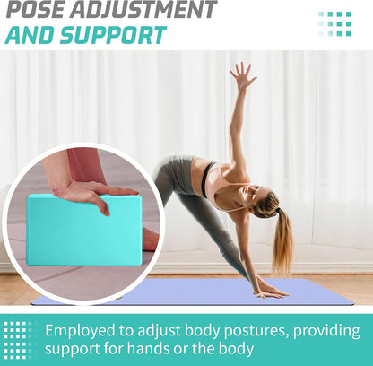 Yoga Blocks 2 Pack 3x6x9IN Foam Block Supportive Latex-Free with Stretch Band, Non-Slip Exercise Blocks for Pilates, Meditation, Balance, Stretching and Deep Poses